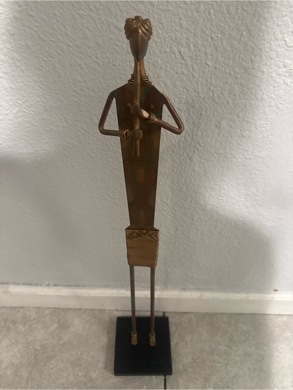 Handcrafted Bronze Tone Tribal Musician Sculpture - Home Art Decor